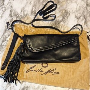 Black Leather Crossbody Bag Clutch Purse Camilla Alves
